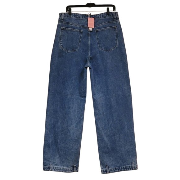 PrettyLittleThing Mid Blue Wash Waistband Detail Hem Baggy High Waist Jean NEW - Picture 5 of 15